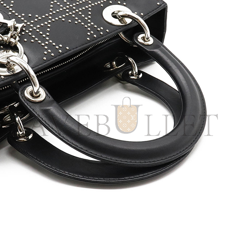 DIOR LAMBSKIN STUDDED CANNAGE MEDIUM LADY DIOR BLACK  (23*20*12.7cm) 